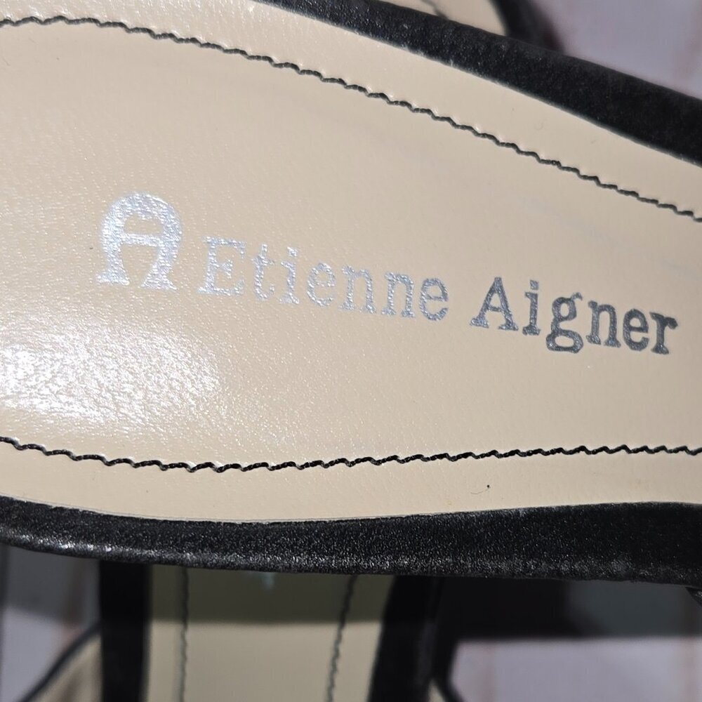 Vintage Etienne Aigner Slip On Black Wedge Sandals Size 7.5M - Picture 7 of 12